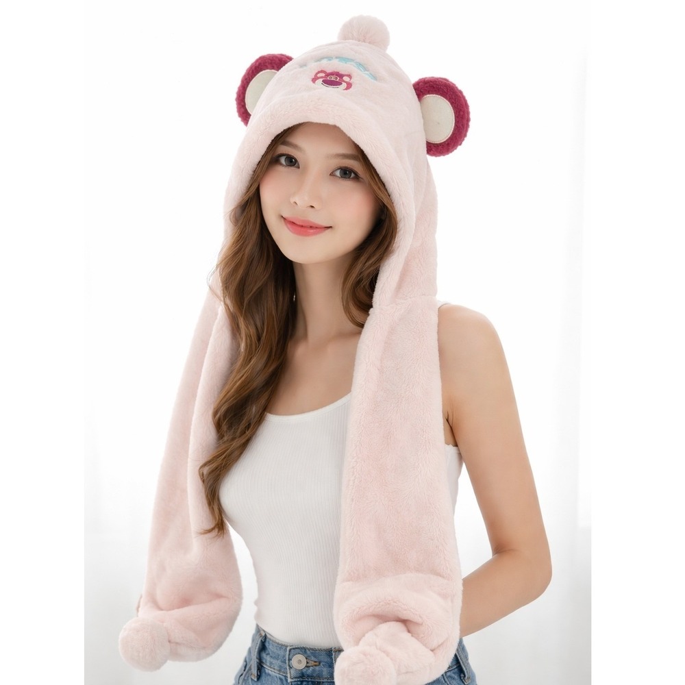 Miniso Lotso Bear Hat Scarf‎ Pink Disney Pixar Plush Kids Adult